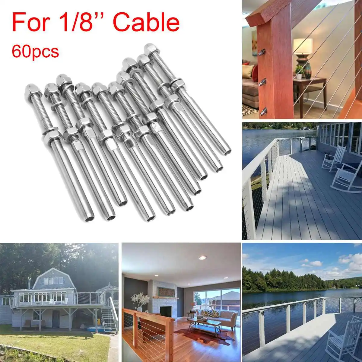 10Pcs/Set Stainless Steel Handrail Railing Cable Tensioner Threaded Stud End Fitting for 1/8 Inch Cable Wire Systems Parts Kit
10Pcs/Set Stainless Steel Handrail Railing Cable Tensioner Threaded Stud End Fitting for 1/8 Inch Cable Wire Systems Parts Kit
