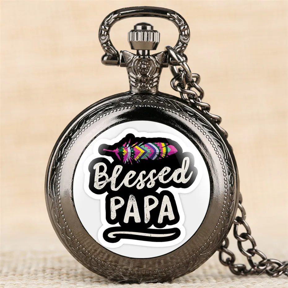 Винтажные часы с надписью Blessed Papa кварцевые карманные среднего размера подвеской