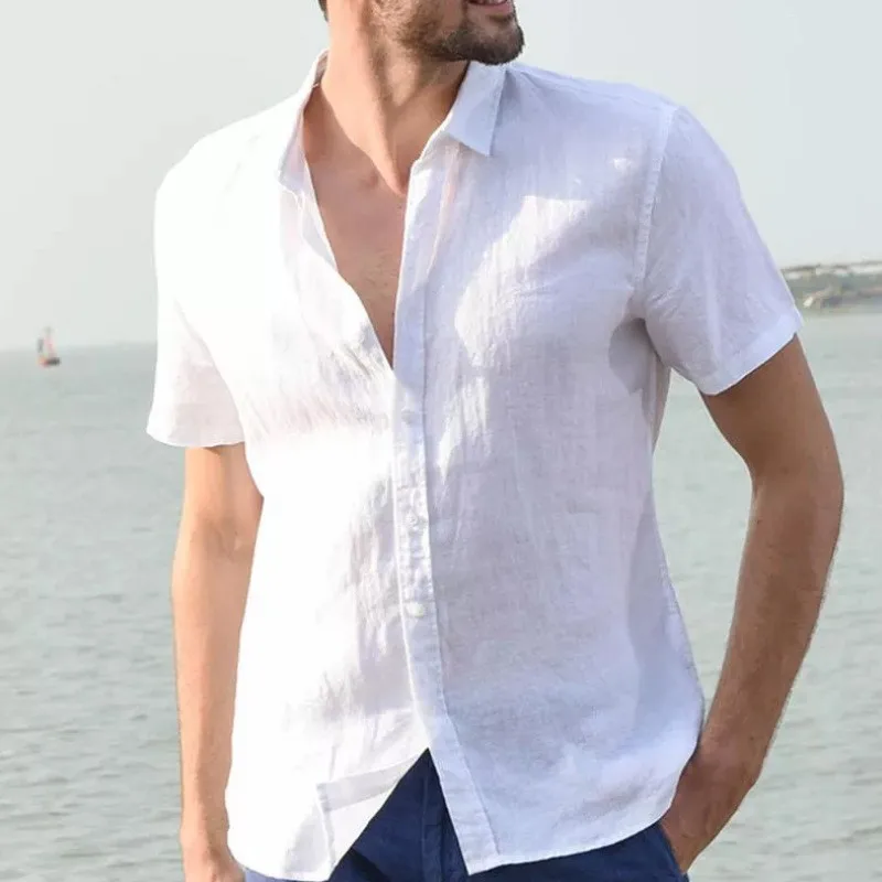2021 Новая мужская повседневная рубашка из хлопка и льна мужские белые футболки с