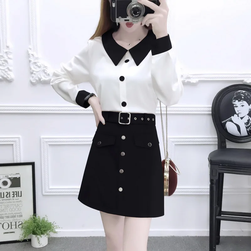 2019 spring lady stylish suit color matching chiffon bust skirt of tall waist A word two-pcs clothing set shirt top vestido
2019 spring lady stylish suit color matching chiffon bust skirt of tall waist A word two-pcs clothing set shirt top vestido