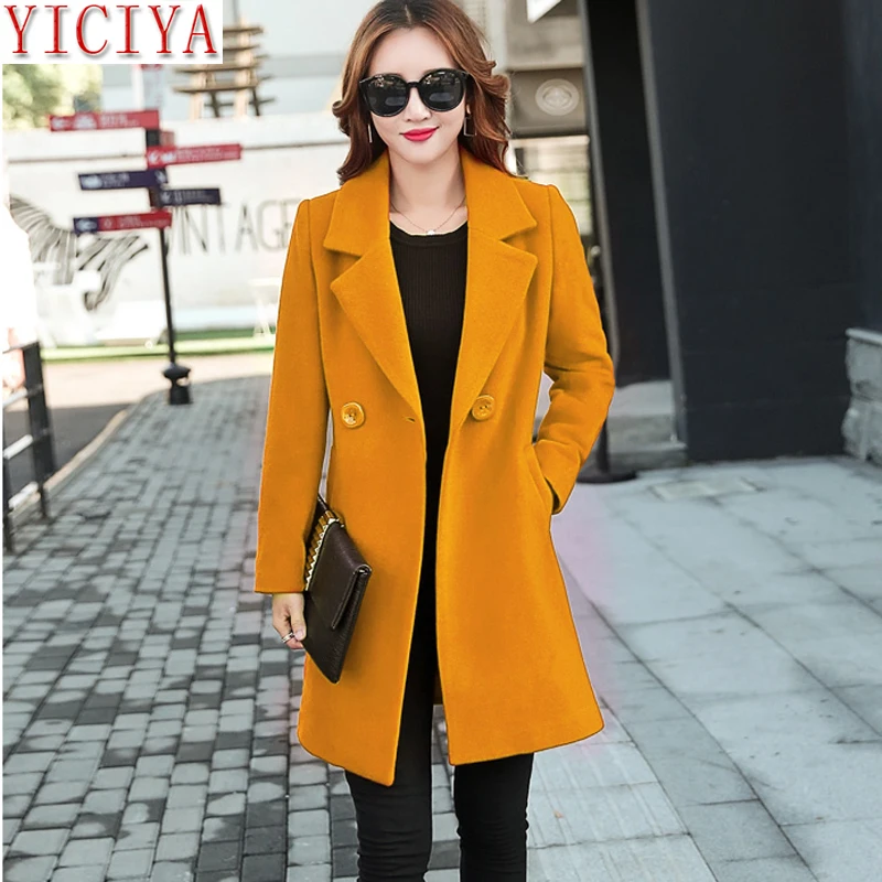 2020 Autumn Winter Jacket Women Cashmere Overcoat Wool Coat Plus Size Slim Warm Long Cotton Blend Clothes Outerwear Okd578 | Женская