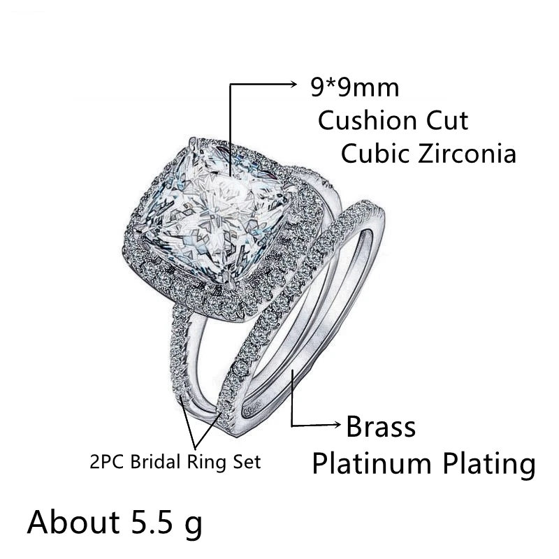 Huitan 2PC Wedding Ring Set with Cushion Shape Cubic Zirconia Prong Setting Luxury Jewelry Fashion Promise Rings for Couples
Huitan 2PC Wedding Ring Set with Cushion Shape Cubic Zirconia Prong Setting Luxury Jewelry Fashion Promise Rings for Couples