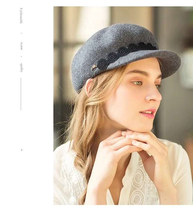 Spring Winter Female French Beret Duckbill Cap Wool Felt Hats Autumn Retro Elegant Ladies Caps Newsboy Warm Hat Grey Black Camel
Spring Winter Female French Beret Duckbill Cap Wool Felt Hats Autumn Retro Elegant Ladies Caps Newsboy Warm Hat Grey Black Camel