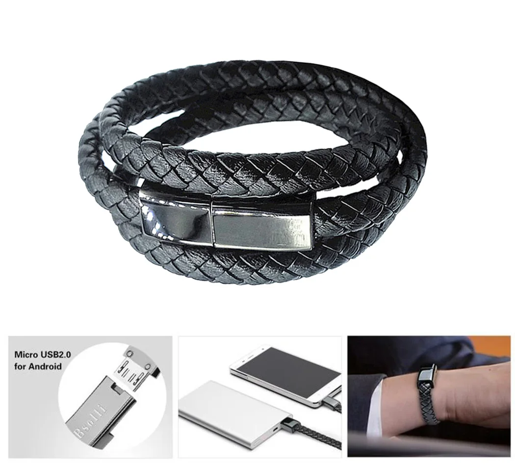 Портативный кожаный мини микро USB браслет зарядное устройство кабель для зарядки