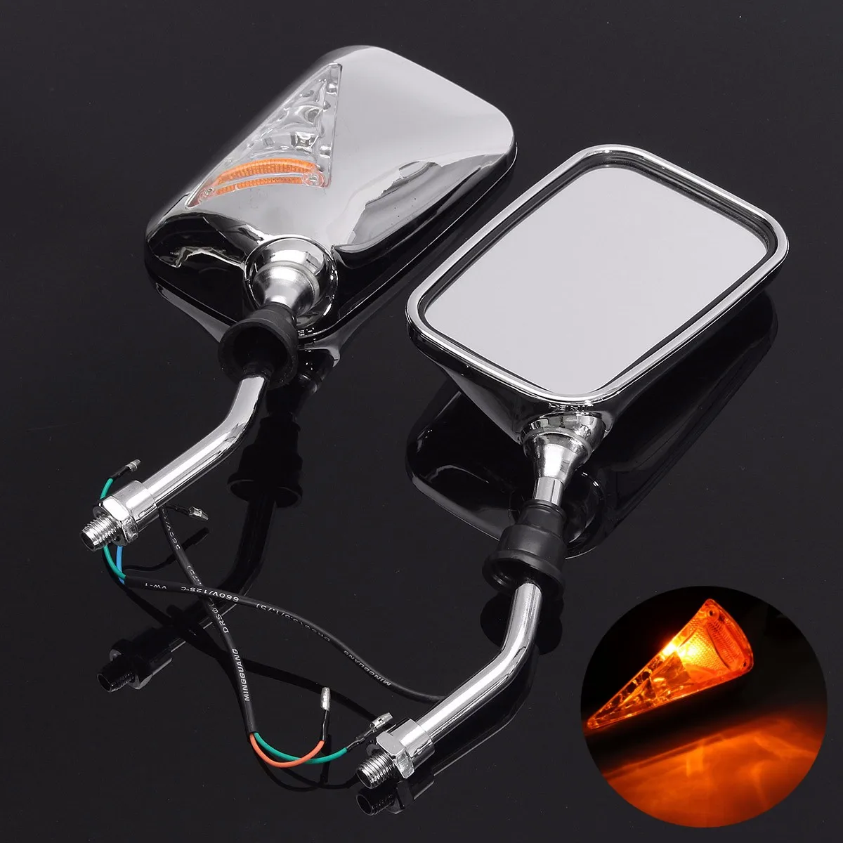 12V Universal for Motorcycles Scooters ATVs Pair Chrome Motorcycle Rearview Side Mirrors with Turn Signal Indicator Light Amber
12V Universal for Motorcycles Scooters ATVs Pair Chrome Motorcycle Rearview Side Mirrors with Turn Signal Indicator Light Amber