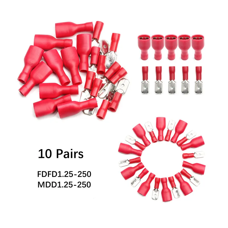20PCS FDFD1.25-250+MDD1.25-250 Red Female/Male Spade Insulated WireElectrical Crimp Connector Terminal set
20PCS FDFD1.25-250+MDD1.25-250 Red Female/Male Spade Insulated WireElectrical Crimp Connector Terminal set