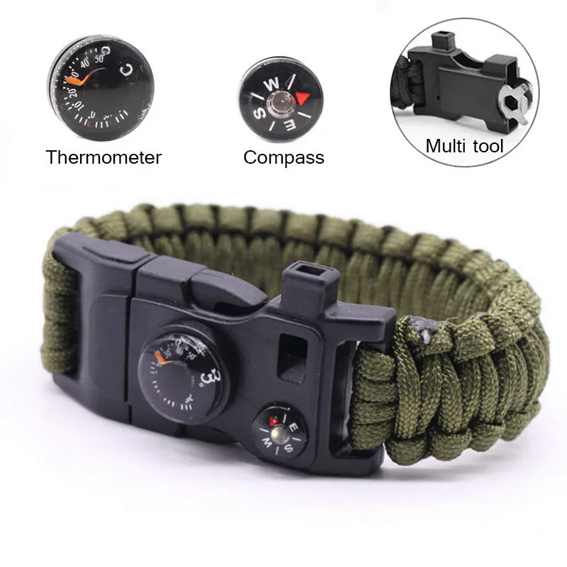 Multi-functional Paracord Survival Bracelet Camping Outdoor Gear Whistle Lifesaving Compass thermometer umbrella rope | Спорт и