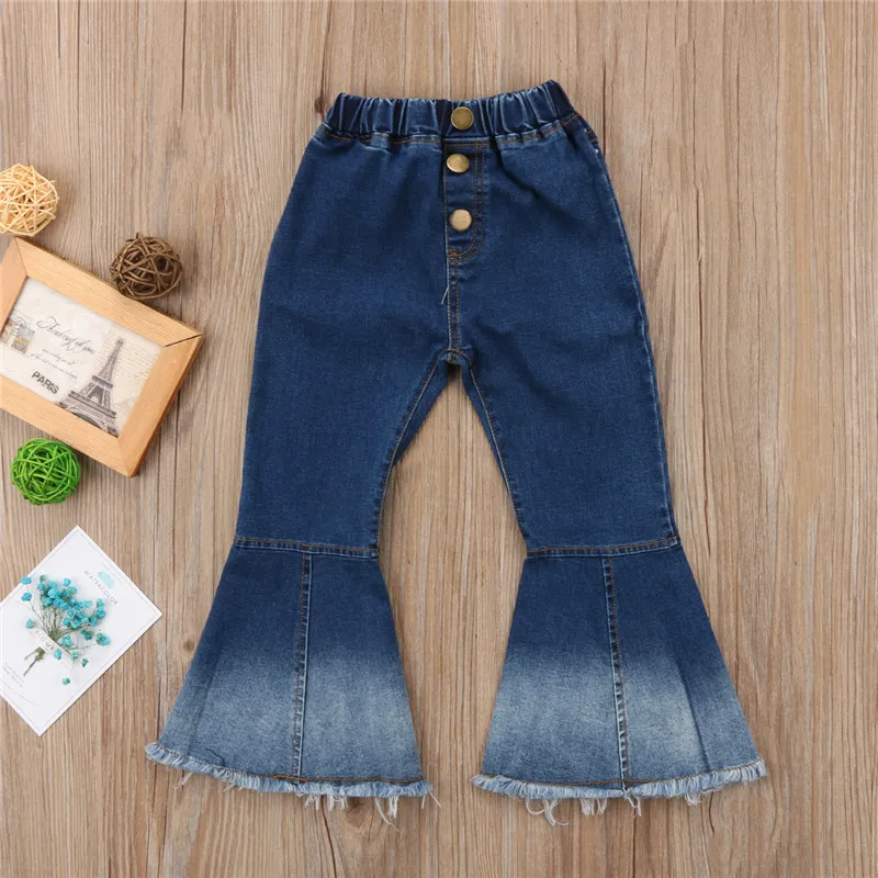 Детские брюки-колокольчики для маленьких девочек джинсы с широкими штанинами