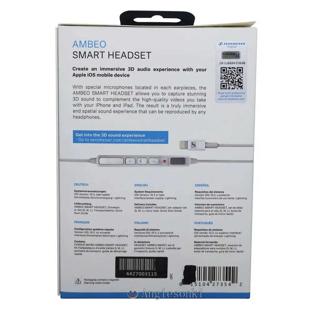 AMBEO Smart Headset (iOS) Active Noise Cancellation, Transparent Hearing and 3D Sound Recording Senn.heiser
AMBEO Smart Headset (iOS) Active Noise Cancellation, Transparent Hearing and 3D Sound Recording Senn.heiser