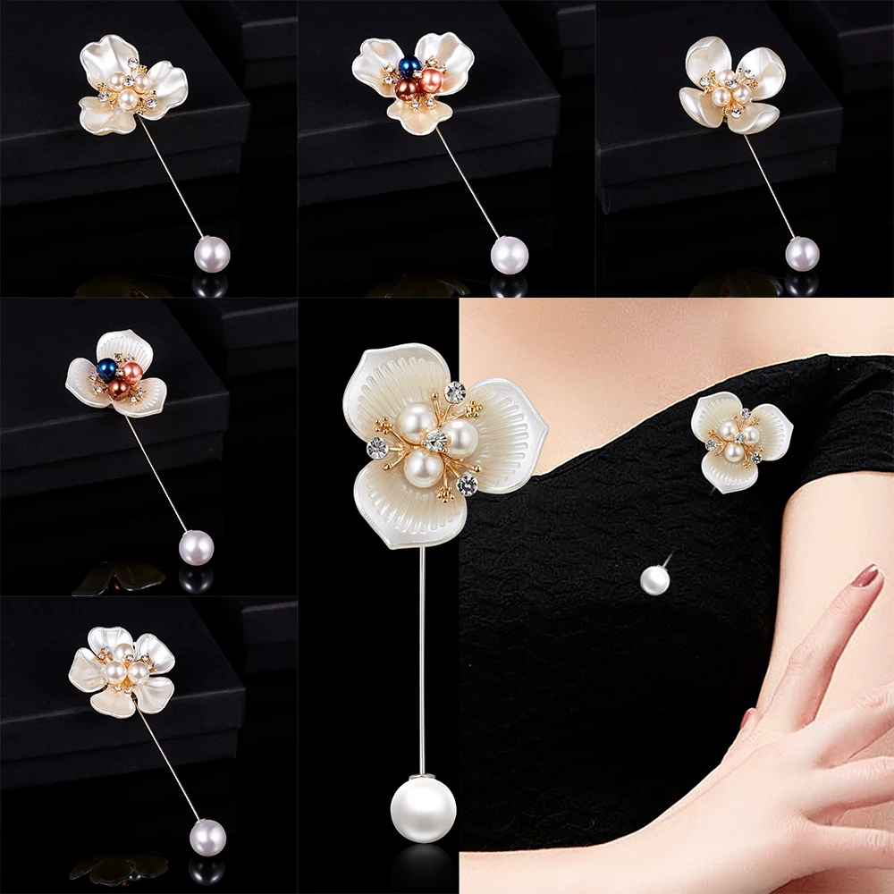 

RINHOO New Fashion Rose Flower Camellia Brooch Corsage Long Needle Pin For Women Sweater Shawl Shirt Collar Jewelry Accessories