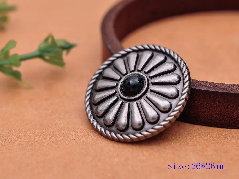 

10pc 26X26MM Beauty Tribal BLACK Turquoise Frosted Silver Bohemian Flower Leathercraft Conchos