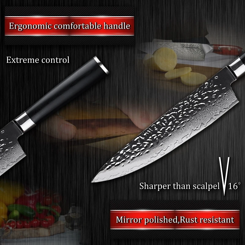 GRANDSHARP Japanese Damascus High Carbon Stainless Steel Damascus Kitchen Knives VG10 Hammered Blade Chef Cooking Tools Pro NEW
GRANDSHARP Japanese Damascus High Carbon Stainless Steel Damascus Kitchen Knives VG10 Hammered Blade Chef Cooking Tools Pro NEW