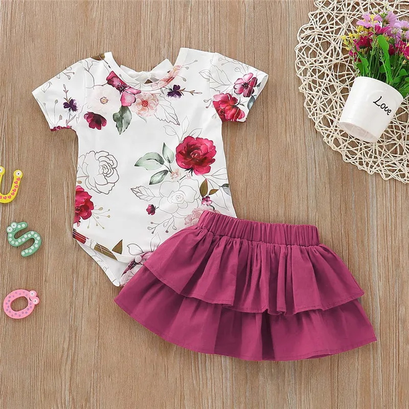 Фото Новая летняя детская одежда 2 комплекта комбинезон с цветочным принтом юбка