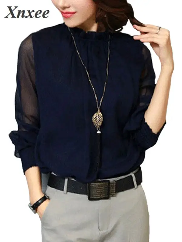 Chiffon Blouse 2020 New Women Tops Long Sleeve Stand Neck Work Wear Shirts Elegant Lady Blouses Casual Solid Color Blusas
Chiffon Blouse 2020 New Women Tops Long Sleeve Stand Neck Work Wear Shirts Elegant Lady Blouses Casual Solid Color Blusas