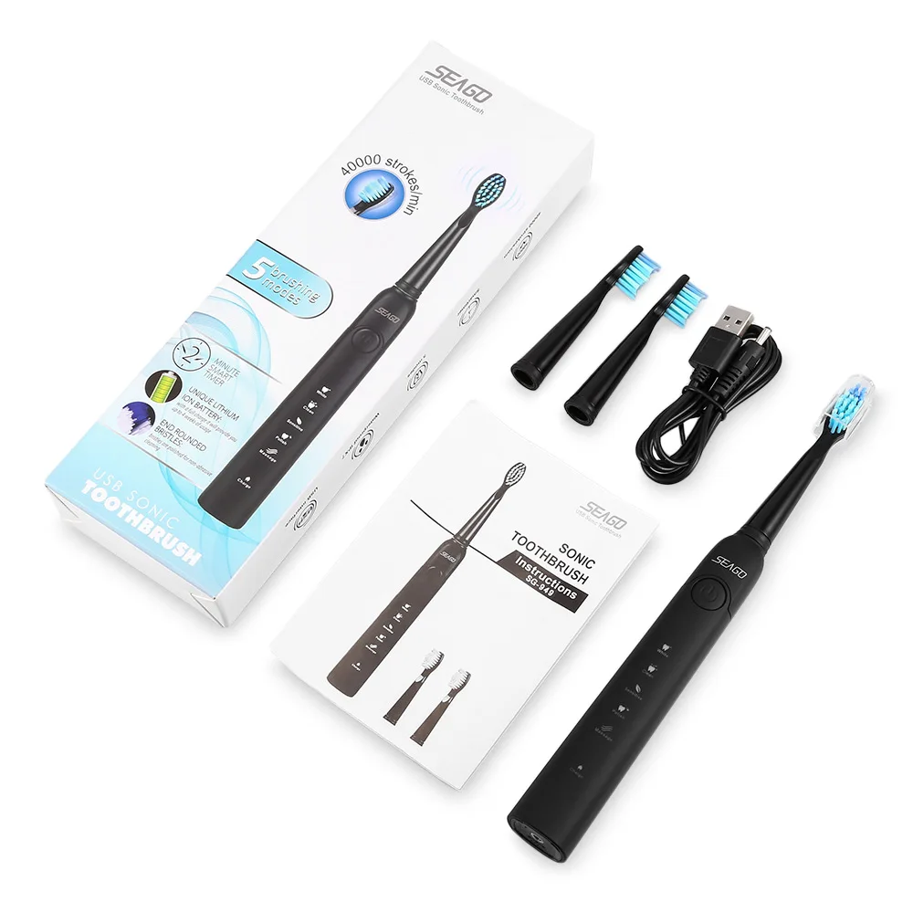 SEAGO SG-949 Sonic Electric Toothbrush With Smartimer 5 Brushing Modes 3 Brush Heads Rechargeable Waterproof Electric Toothbrush
SEAGO SG-949 Sonic Electric Toothbrush With Smartimer 5 Brushing Modes 3 Brush Heads Rechargeable Waterproof Electric Toothbrush