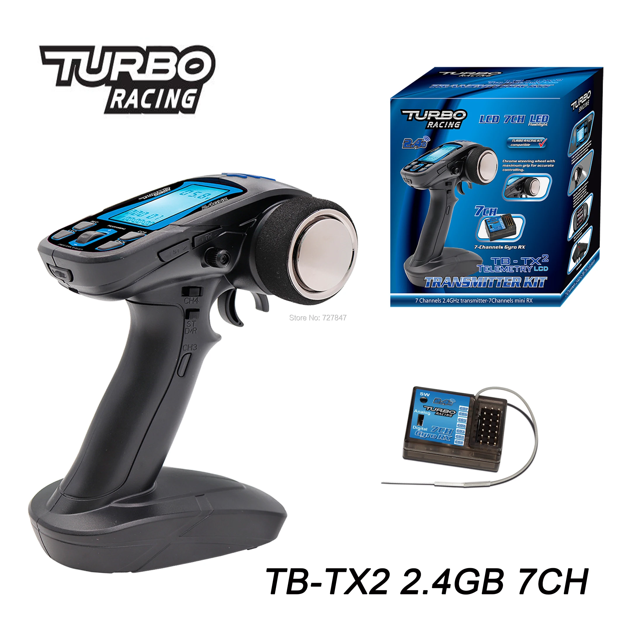 TURBO Racing TB-TX2 2.4GHz 7CH Gun RC Radio system controller remote control with Receiver TB-RX2 For RC Car Boat
TURBO Racing TB-TX2 2.4GHz 7CH Gun RC Radio system controller remote control with Receiver TB-RX2 For RC Car Boat