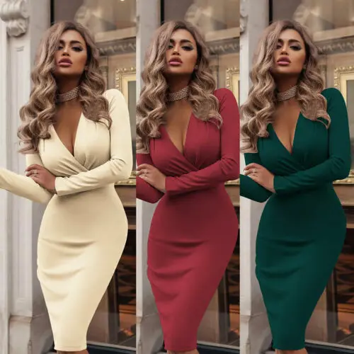 Women Summer Long Sleeve Bandage Bodycon Evening Party Short Dress Solid V Neck Formal Dresses Ladies Brief Dress
Women Summer Long Sleeve Bandage Bodycon Evening Party Short Dress Solid V Neck Formal Dresses Ladies Brief Dress