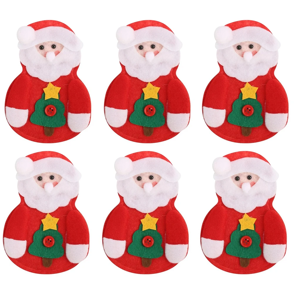 6Pcs Christmas Tableware Pocket Decorations Table Cutlery Tree Old Man Sets Dinner Party |