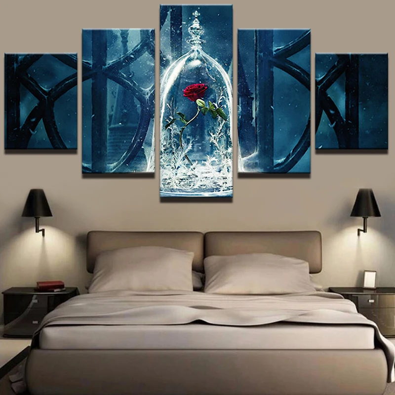 5 Piece Beauty And The Beast Painting Red Rose Flower Canvas Printed Poster Modern Home Decor Frame Wall Art Living Room Picture
5 Piece Beauty And The Beast Painting Red Rose Flower Canvas Printed Poster Modern Home Decor Frame Wall Art Living Room Picture