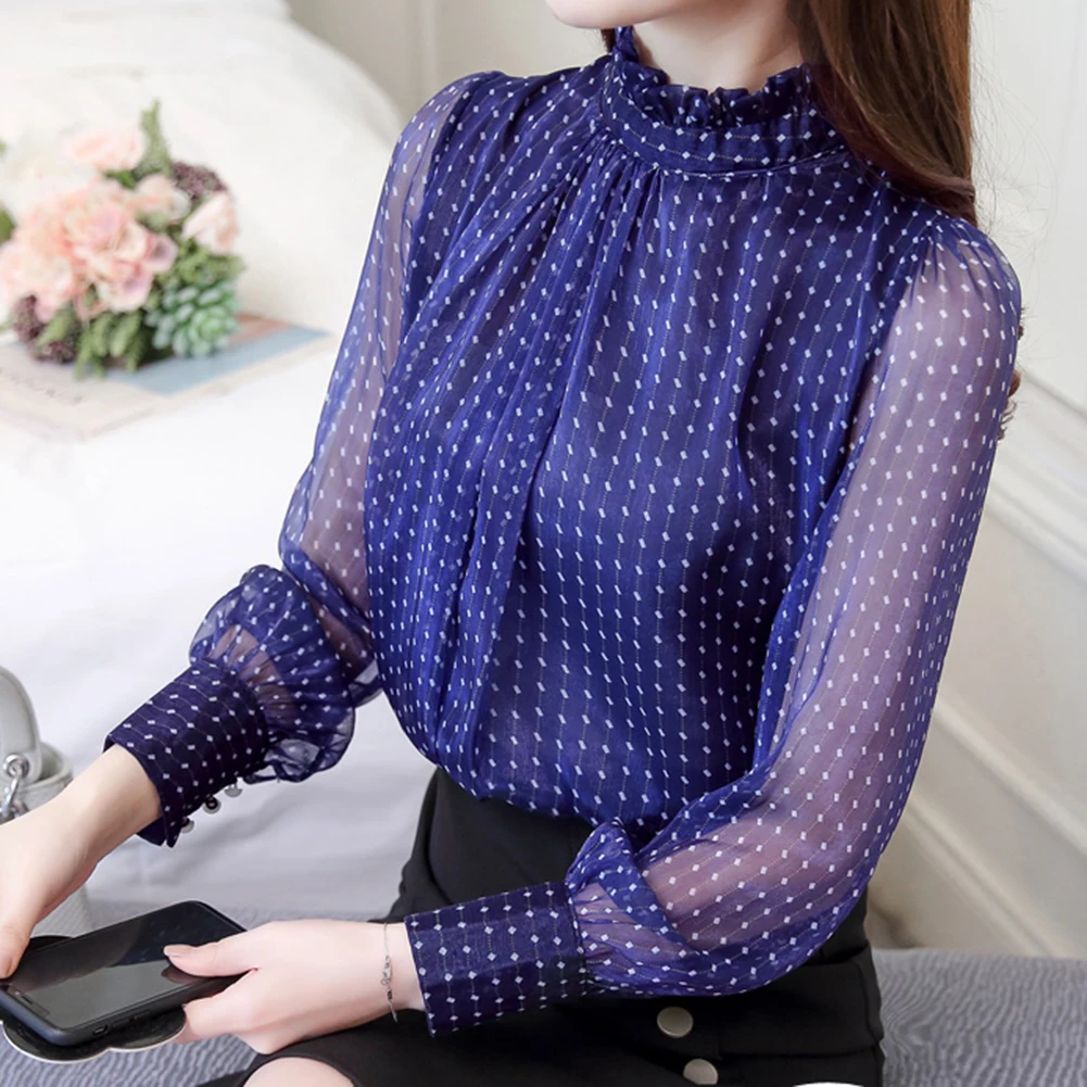 Womens Polka Dot Chiffon Blouse Chic Charms Chiffon Work Ol Casual Long Lantern Sleeves Sweet Navy Blue 2019 Loose Top Blouse
Womens Polka Dot Chiffon Blouse Chic Charms Chiffon Work Ol Casual Long Lantern Sleeves Sweet Navy Blue 2019 Loose Top Blouse