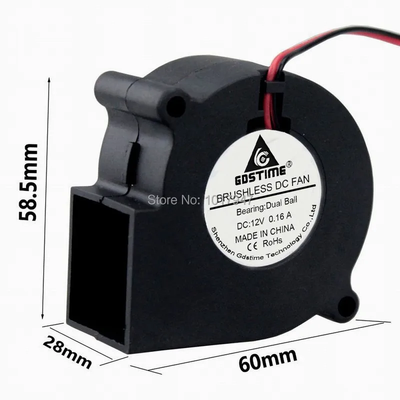 2 Pieces lot Gdstime 60mm x 28nn 6cm Dual Ball Bearing 2Pin 12v fan Brushless Exhaust Centrifugal Blower 6028
2 Pieces lot Gdstime 60mm x 28nn 6cm Dual Ball Bearing 2Pin 12v fan Brushless Exhaust Centrifugal Blower 6028