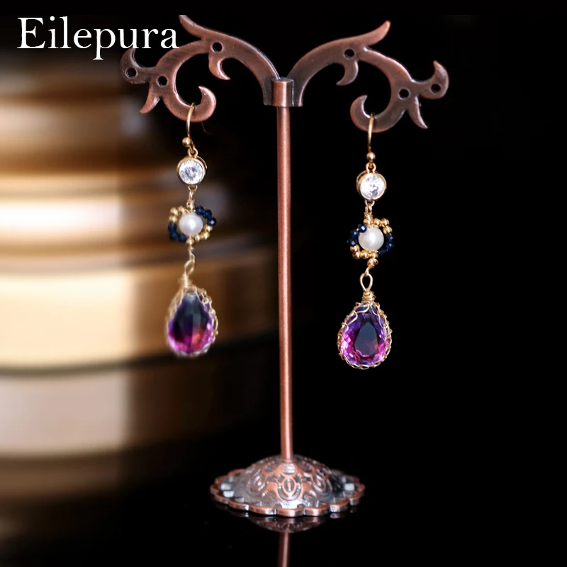 Серьги Eilepura с аметистом серьги из натурального пресноводного жемчуга