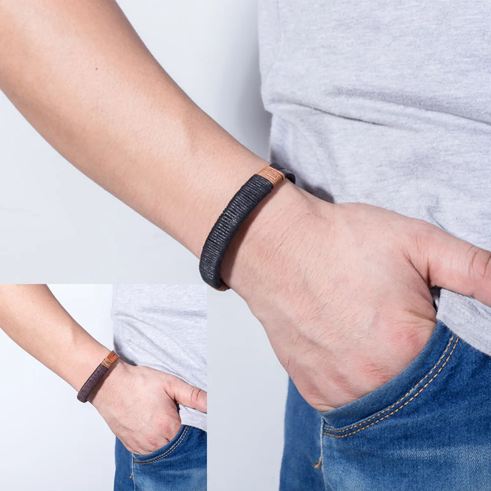 Surfer Men Vintage Bracelets Hemp Wristband Bracelet Cuff Hand-woven PU Leather Male Punk Biker Fashion Bangles | Украшения и