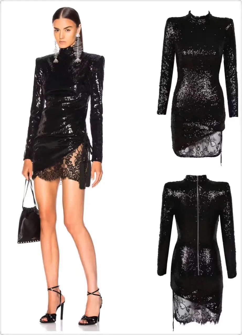 Women Fashion Mini Dress Black Long Sleeve Lace Bodycon Dress Top Quality Lady Evening Party Dress
Women Fashion Mini Dress Black Long Sleeve Lace Bodycon Dress Top Quality Lady Evening Party Dress