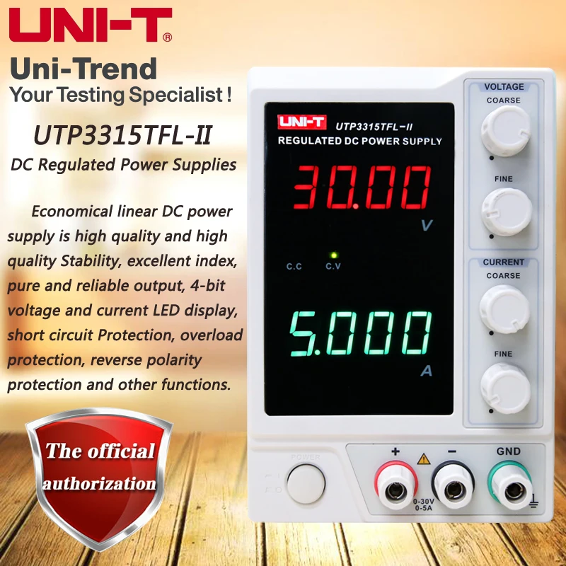 UNI-T UTP3315TFL-II DC Regulated Power Supplies(4-digit voltage and current LED display);0-30V/0-5A
UNI-T UTP3315TFL-II DC Regulated Power Supplies(4-digit voltage and current LED display);0-30V/0-5A