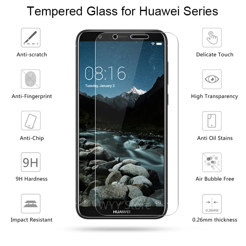 Закаленное стекло 9H для Huawei Y5 ii Y6 Pro 2017 Y3 2018 Y7 Prime Защита экрана P Smart Plus Y6ii ii|Защитные