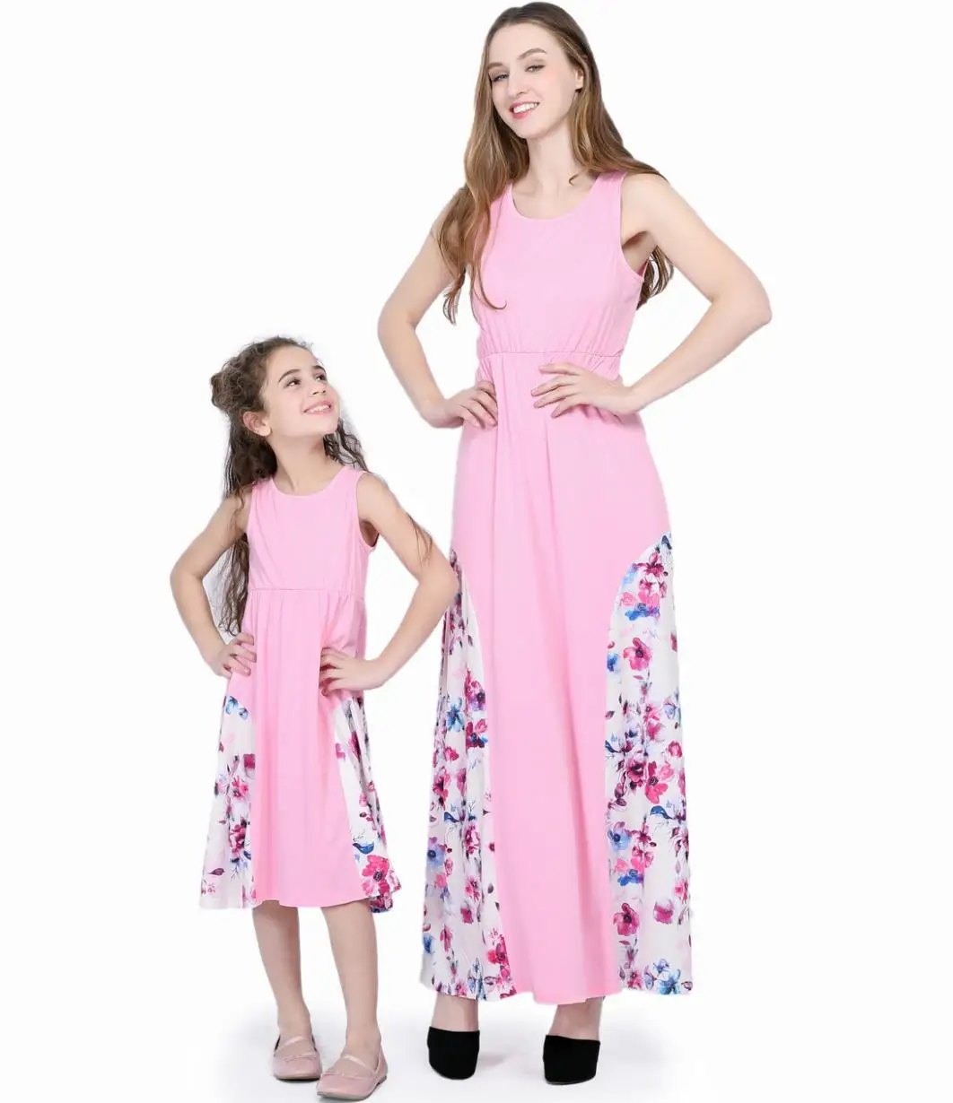 Spring and Summer Solid Color Stitching Pink Printed Dress Long Parent-child Wear
Spring and Summer Solid Color Stitching Pink Printed Dress Long Parent-child Wear