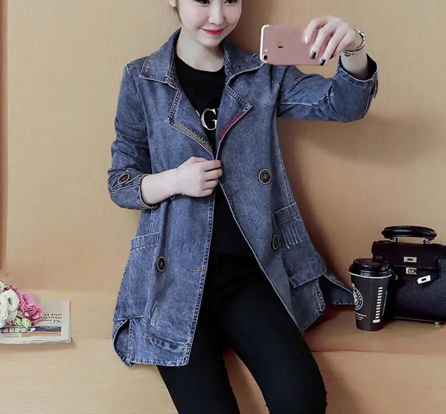 Mid-length coat denim jacket wild loose casual slim coats embroidery double-breasted new women's
Mid-length coat denim jacket wild loose casual slim coats embroidery double-breasted new women's