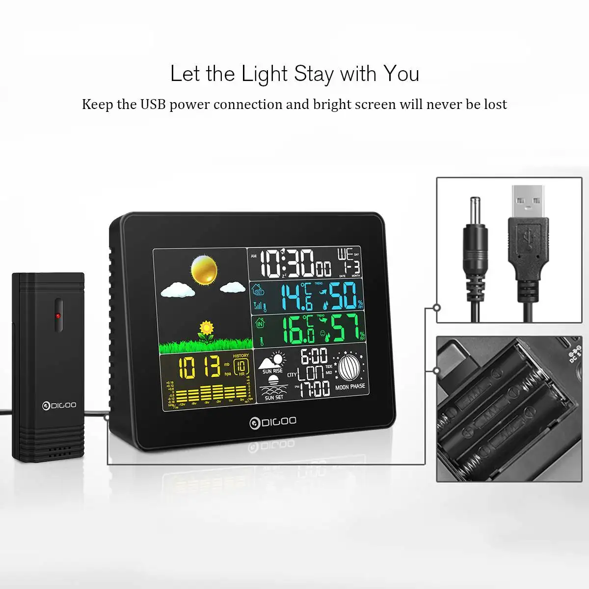 Digoo Wireless Big Screen Digital Outdoor Temperature Humidity Thermometer Hygrometer Weather Station Forecast Sensor AlarmClock
Digoo Wireless Big Screen Digital Outdoor Temperature Humidity Thermometer Hygrometer Weather Station Forecast Sensor AlarmClock