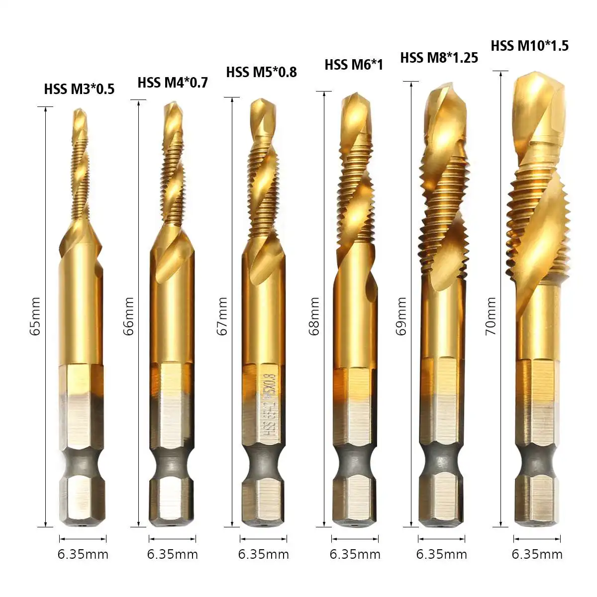 6Pcs M3-M10 Combination Drill Tap Bit Set HSS 6542 Titanium Coated Deburr Countersink Bits DIY Metalworking Screw Tap
6Pcs M3-M10 Combination Drill Tap Bit Set HSS 6542 Titanium Coated Deburr Countersink Bits DIY Metalworking Screw Tap