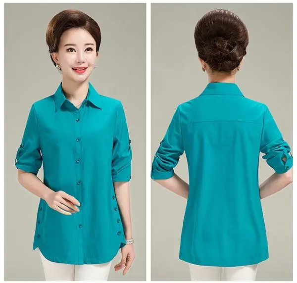 Spring Summer Middle Aged Women Turn-down Collar Casual Women's Tops And Blouses Cotton Solid White Female Shirt Plus Size 5XL
Spring Summer Middle Aged Women Turn-down Collar Casual Women's Tops And Blouses Cotton Solid White Female Shirt Plus Size 5XL