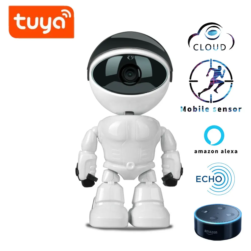 Робот камера TUYA Alexa Echo 1080P HD радионяня Wi Fi двусторонняя аудиосвязь IP ночное