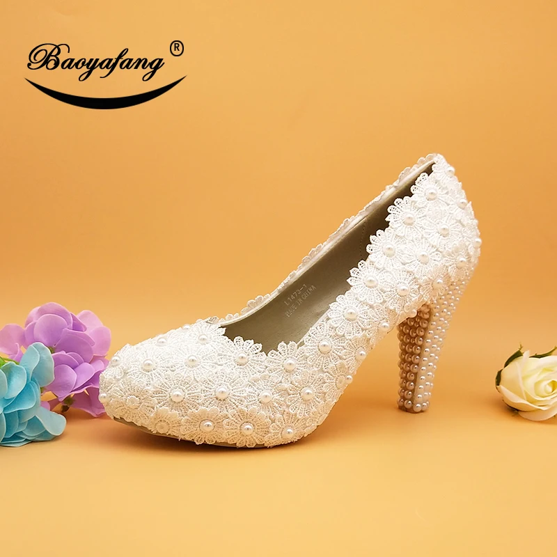 BaoYaFang White flower Women Wedding shoes 10cm Thin heel platform shoes Woman High pumps Ladies party shoes Peep Toe Lace shoe
BaoYaFang White flower Women Wedding shoes 10cm Thin heel platform shoes Woman High pumps Ladies party shoes Peep Toe Lace shoe
