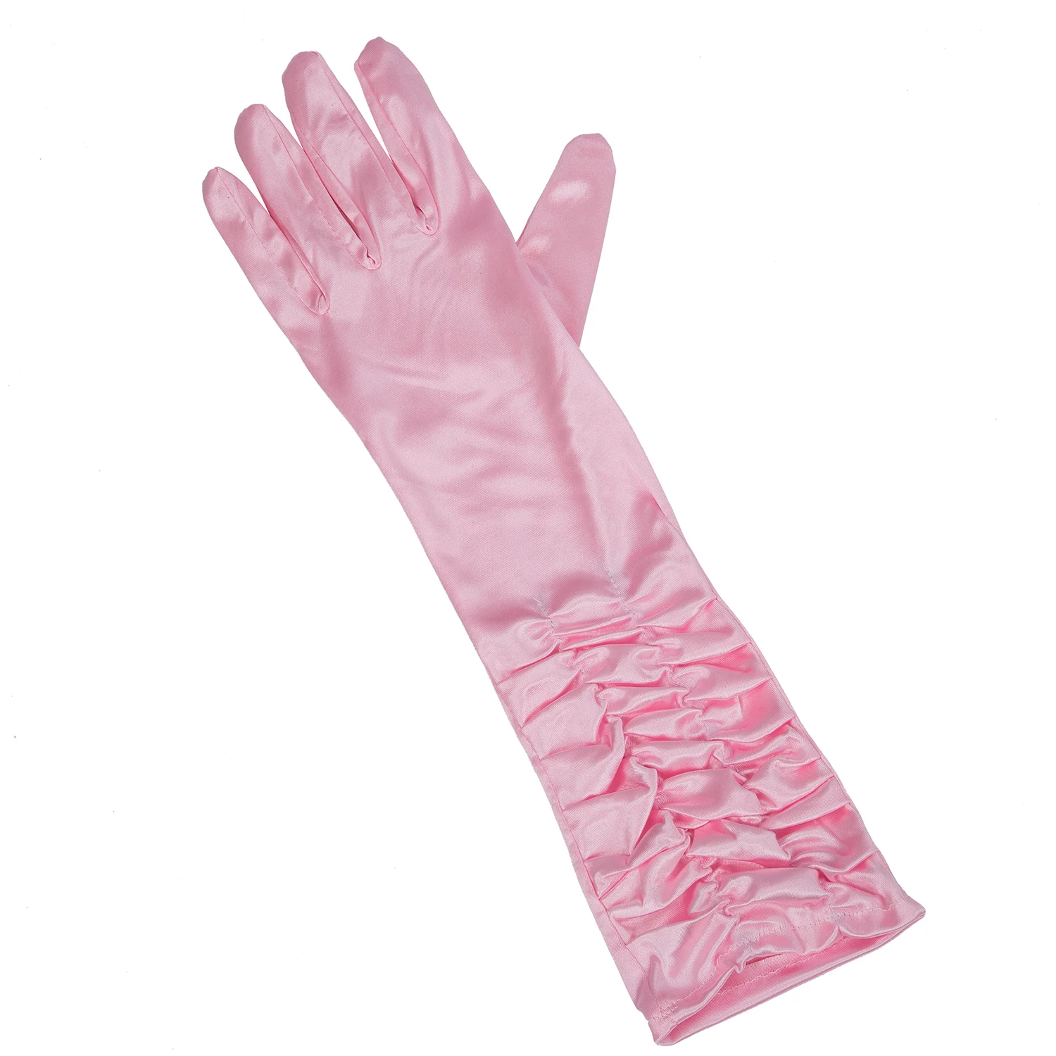 Pink Pleat Satin Long Bridal Gloves