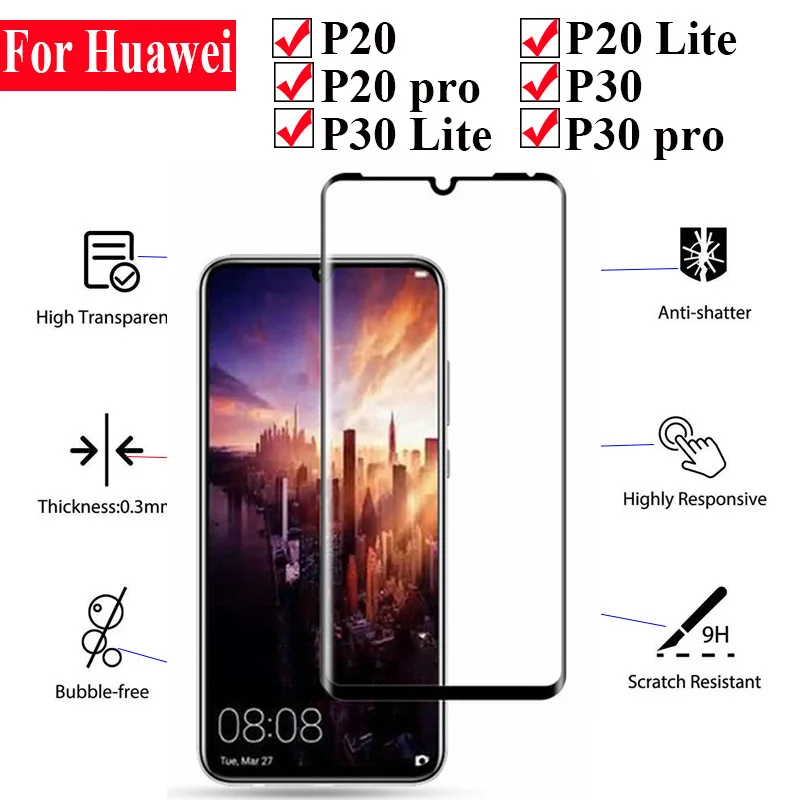 Защитное стекло для Huawei P30 Pro Lite защита экрана 2.5d полное покрытие Glas 20p 30 20 Light Huawey P