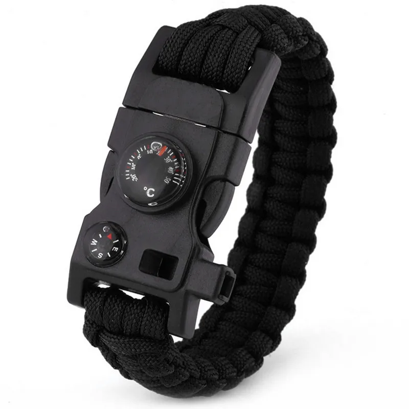 Multi-functional Paracord Survival Bracelet Camping Outdoor Gear Whistle Lifesaving Compass thermometer umbrella rope | Спорт и