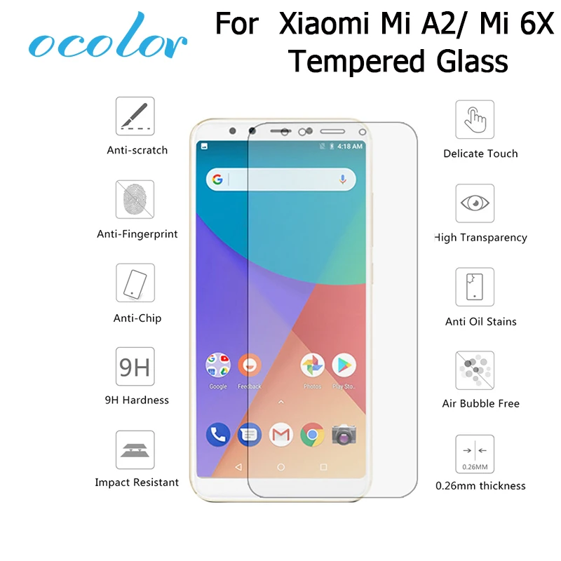 Защитная пленка из закаленного стекла ocolor для Xiaomi Mi A2 мобильного телефона