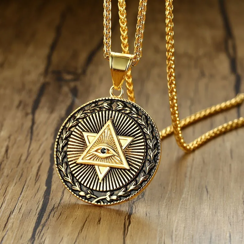Vintage Mens Eye of Providence Pendant Necklace Gold Tone Stainless Steel Stars collar masculino Jewelry
Vintage Mens Eye of Providence Pendant Necklace Gold Tone Stainless Steel Stars collar masculino Jewelry