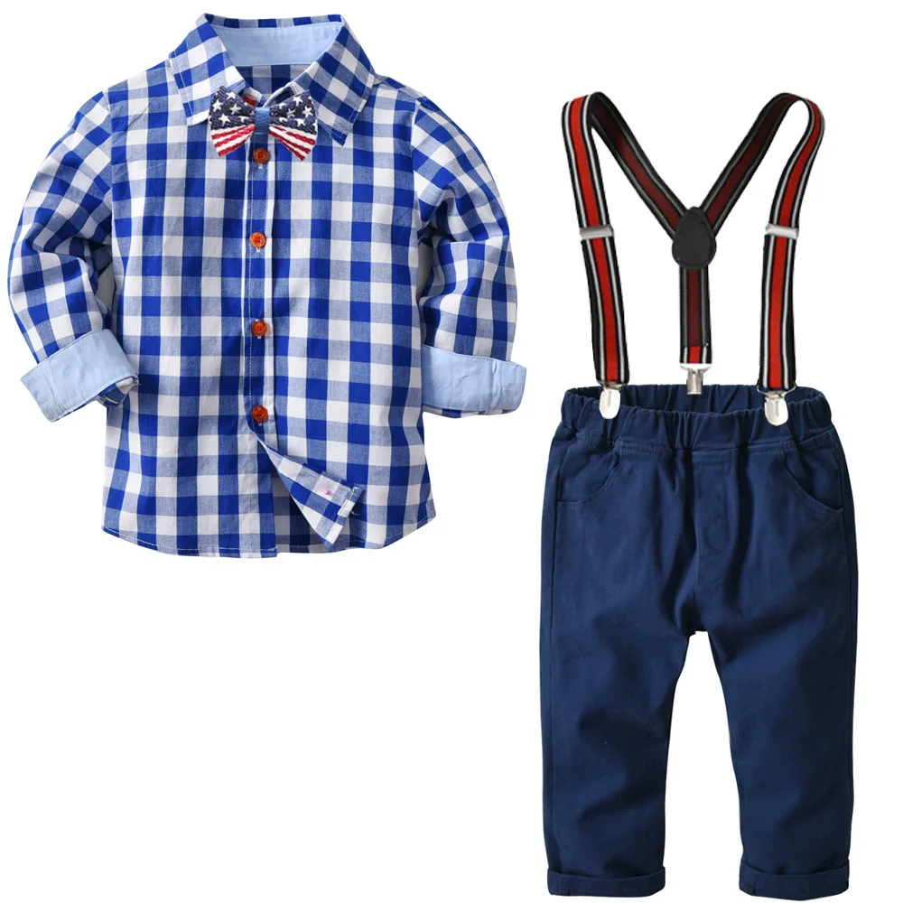 Boy's 1-8Y Spring Autumn Plaid Shirt Elastic Long Bib Pant Clothing Set Kids Cotton Fashion Gentleman Shirt with Bowtie Suits
Boy's 1-8Y Spring Autumn Plaid Shirt Elastic Long Bib Pant Clothing Set Kids Cotton Fashion Gentleman Shirt with Bowtie Suits