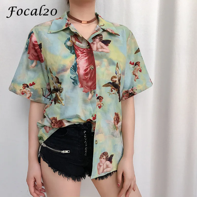 Focal20 Vintage Angle Print Female Blouse Shirts Turn-down Collar Loose Summer Spring Short Sleeve Women Blouse Shirt
Focal20 Vintage Angle Print Female Blouse Shirts Turn-down Collar Loose Summer Spring Short Sleeve Women Blouse Shirt