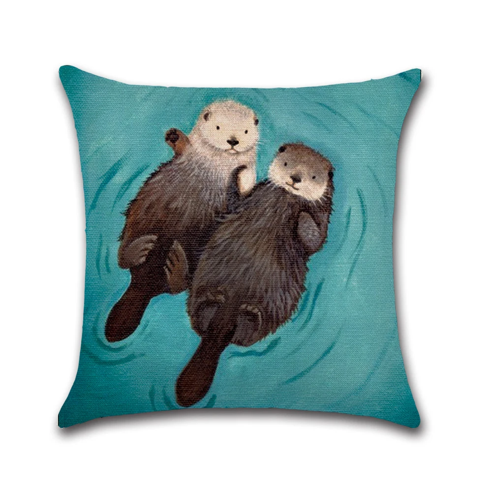 Romantic Otter Printed Pillow Case Cotton Linen Cute Pillowcase Decorative Pillowcases Cover funda de almohada30 | Дом и сад