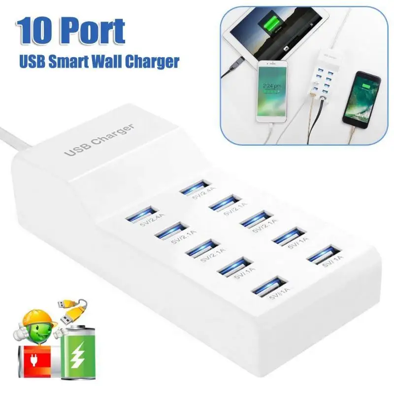 10 Порты USB Зарядное устройство 5 V 10A настольная подставка зарядки мобильного