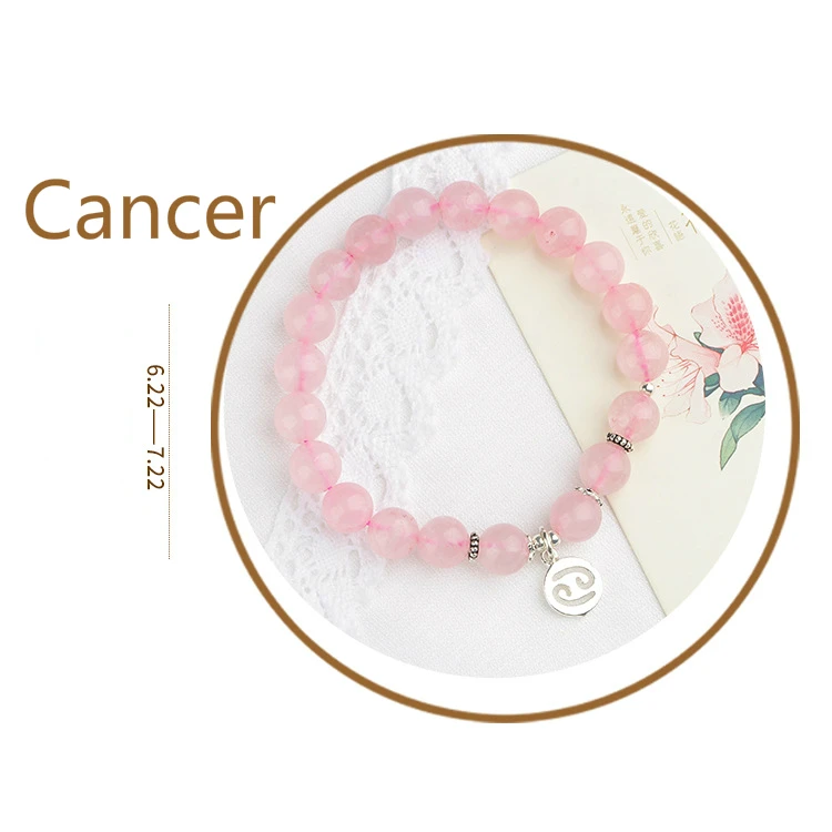 Natural Powder Bracelet Crystal Twelve Constellation Hand String Single Circle Ornaments Bracelets For Women | Украшения и