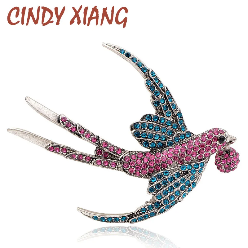 Фото Винтажная женская брошь &quotЛасточка" CINDY XIANG модное украшение в виде птицы с