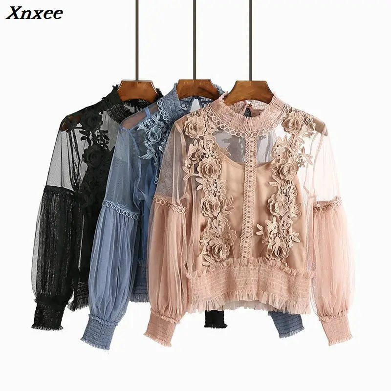 Xnxee 2020 Spring Autumn Women Tops Fashion Sexy Sheer Lace Blouse Lantern Sleeve Floral Shirt Elegant Top blusas femininas
Xnxee 2020 Spring Autumn Women Tops Fashion Sexy Sheer Lace Blouse Lantern Sleeve Floral Shirt Elegant Top blusas femininas