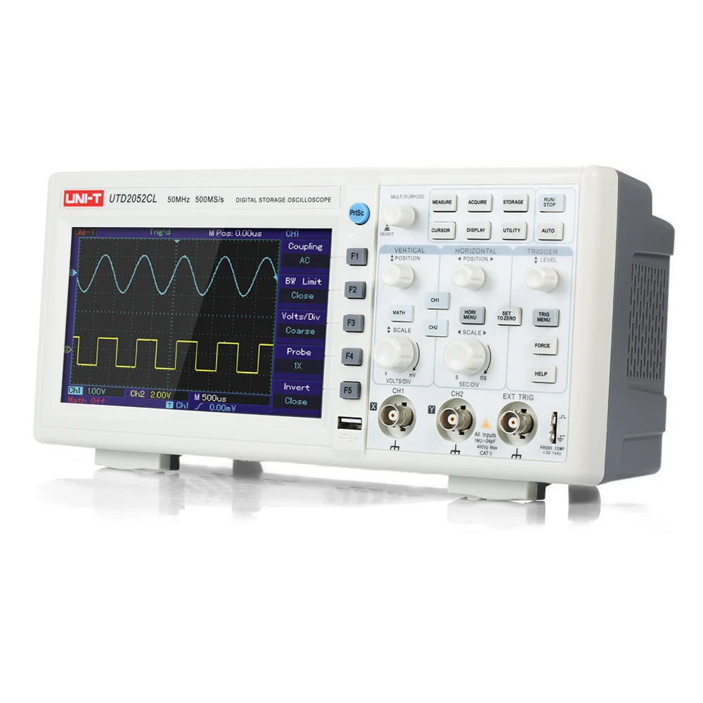 UNI-T UTD2052CL Oscilloscope Oscillometer Digital Storage Oscilloscope 2CH 50MHz 500MS/s 7" TFT Display
UNI-T UTD2052CL Oscilloscope Oscillometer Digital Storage Oscilloscope 2CH 50MHz 500MS/s 7" TFT Display